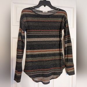 Adora, small, dark tones long sleeve shirt with elbow patches